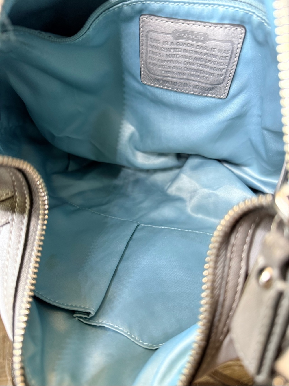 Coach Kristen Spectator Pale Blue Leather Hobo Bag with Croc-Trim Accents - Picture 10 of 10